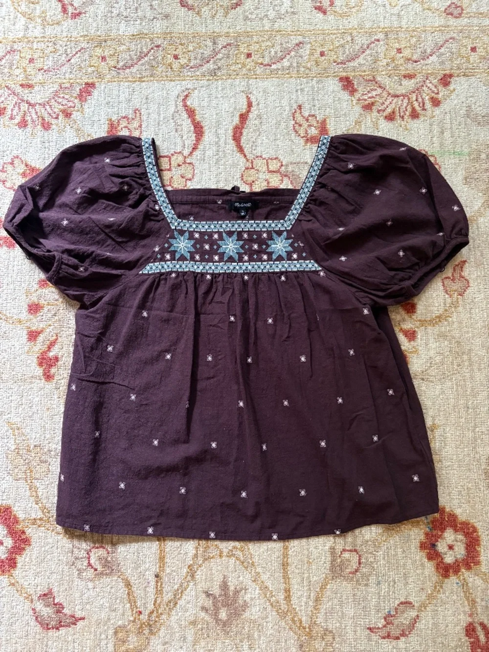 Madewell embroidered square neck top in M